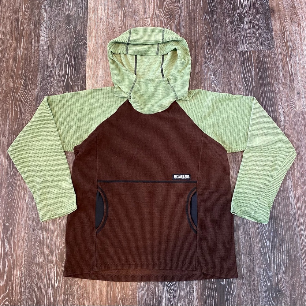 Melanzana Classic Micro Grid Hoodie, kid’s size XL Brown/Avocado Green